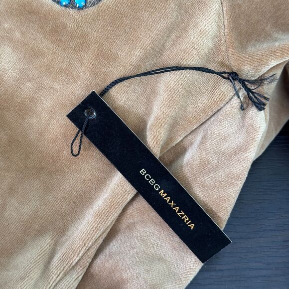 BCBGMaxazria Jacket Women Large Beaded Cross Velour Velvet Track Zip Up Y2K NEW - Picture 9 of 11